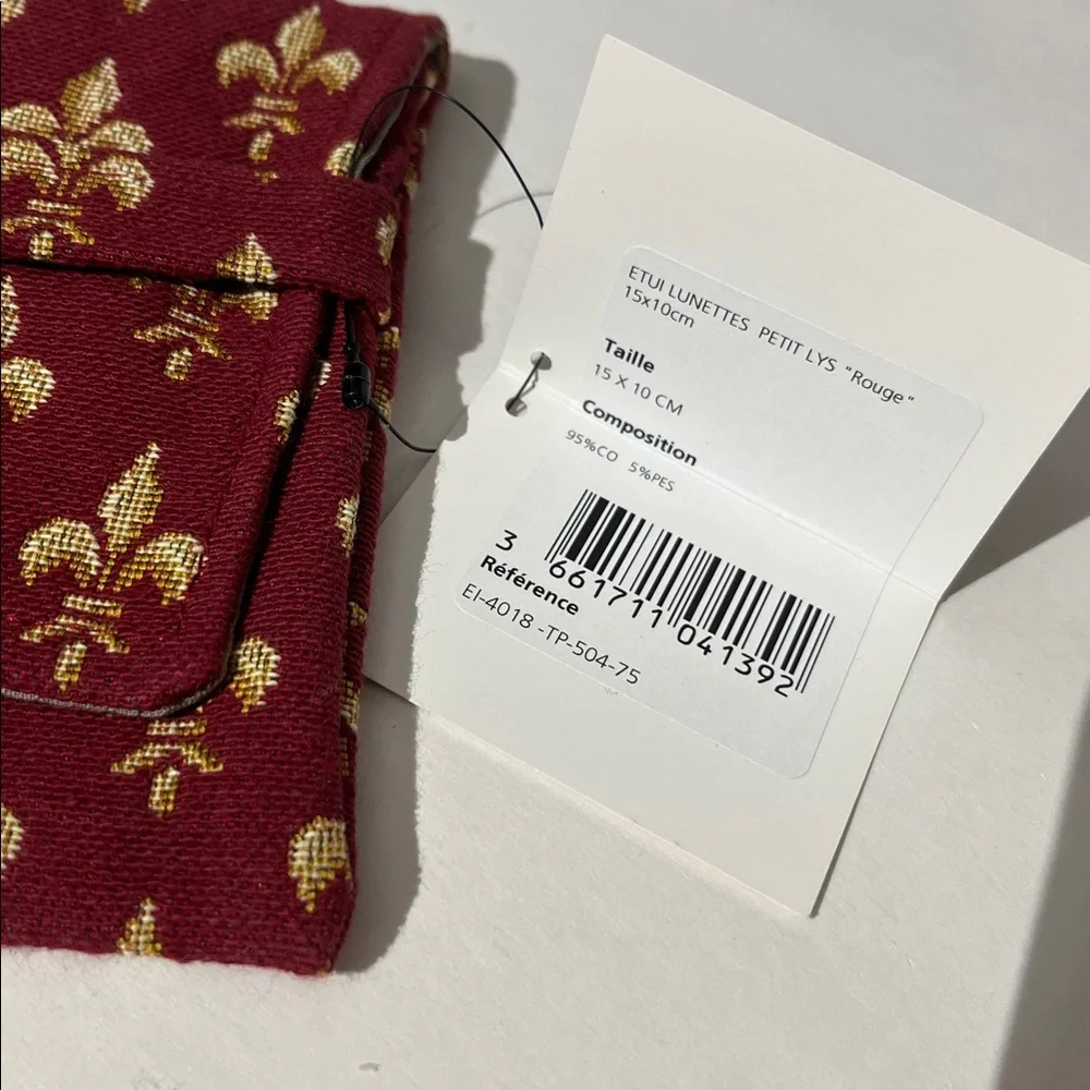 Jules Pansu Made in France Fleur De Lis Paris Cotton Pouch Red Gold NEW!